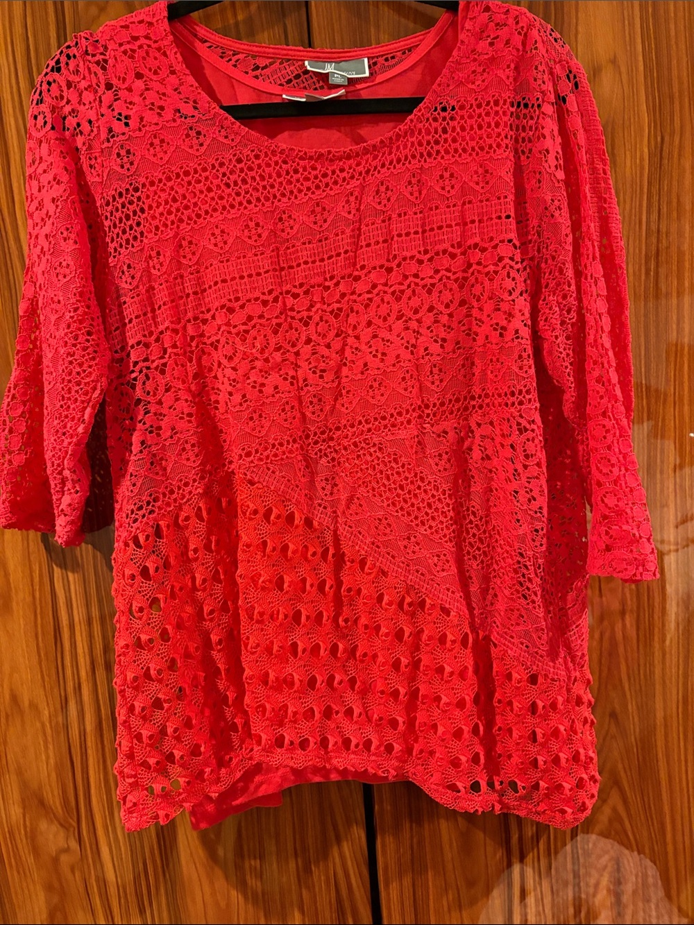 Lane Bryant Bright Red Crochet Lace Scoop Neck Blouse